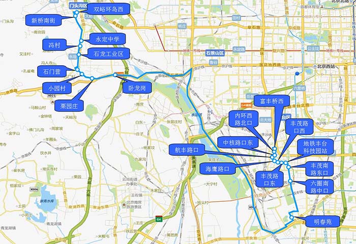 双峪环岛西 2.新桥南街 3.永定中学 4.冯村 5.石龙工业区 6.石门营 7.